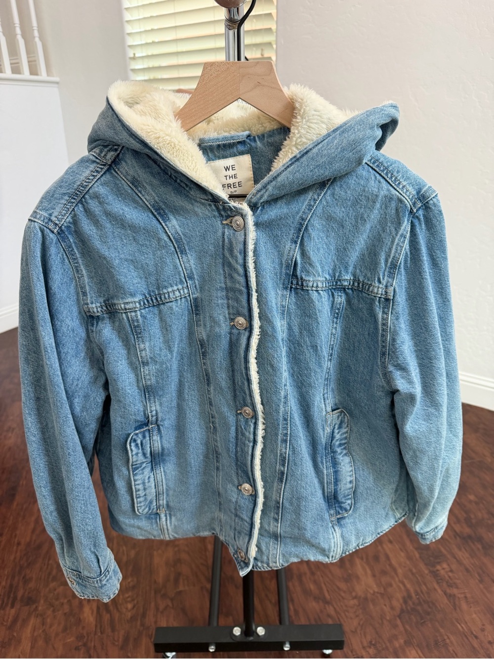 We The Free by Free People Light Denim Hooded Sherpa Jacket